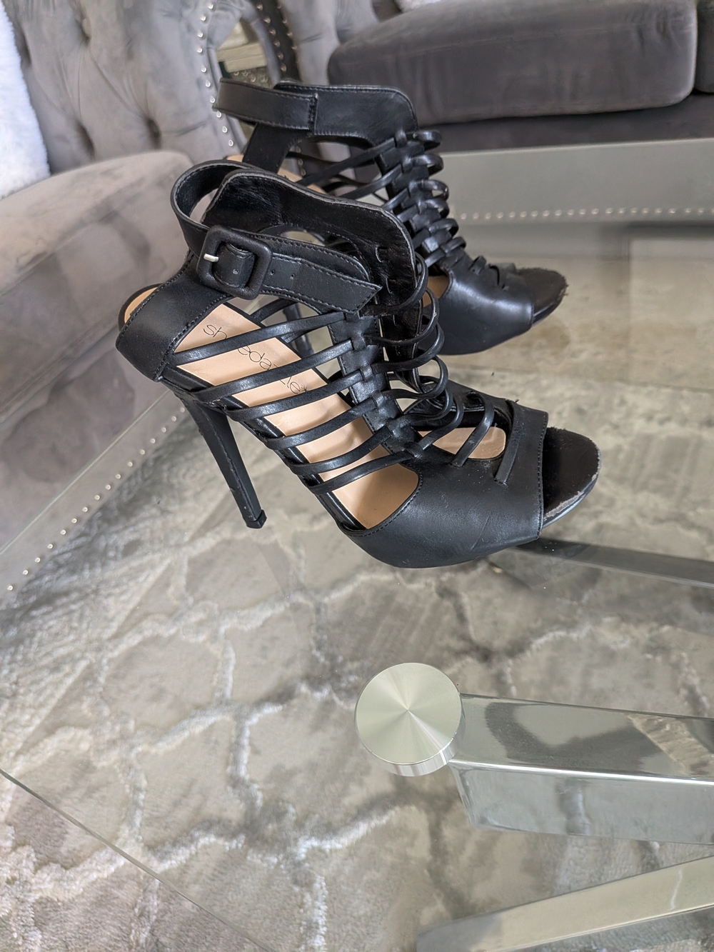 Strappy Black High Heel Sandals 5 1/2